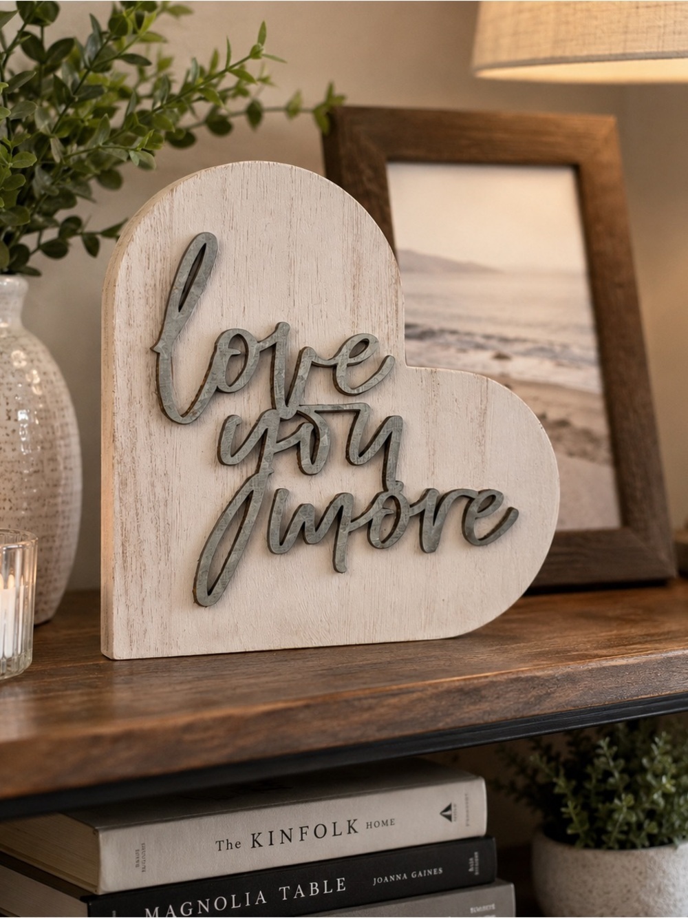 Heart-Shaped “Love You More” Wood Plaque | Rustic Farmhouse Wall Art Decor